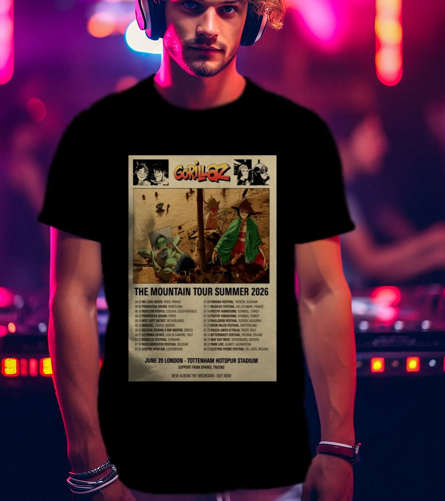 Gorillaz We Love Green Paris June 05 2026 The Mountain Tour T-Shirt