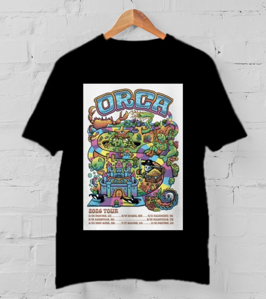 ORCA 2026 Tour Colorful Adventure Map Denver Asheville New York Boise Richmond Nashville Golden T-Shirt