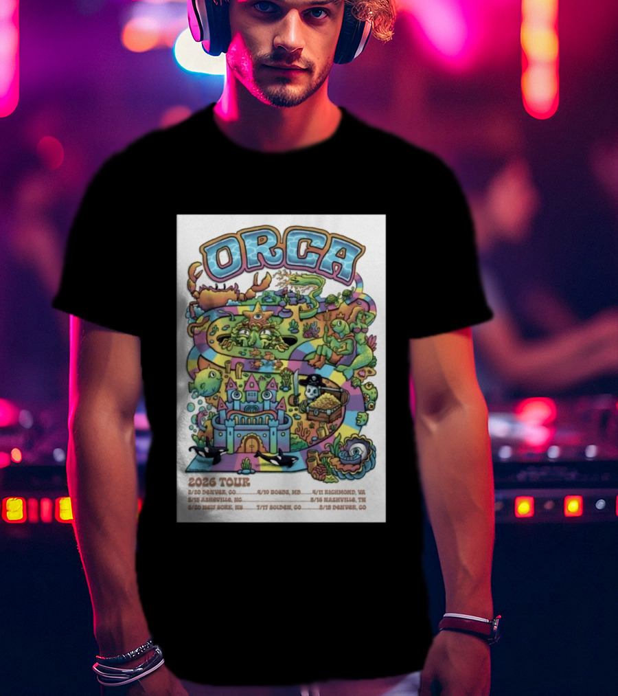 ORCA 2026 Tour Colorful Adventure Map Denver Asheville New York Boise Richmond Nashville Golden T-Shirt