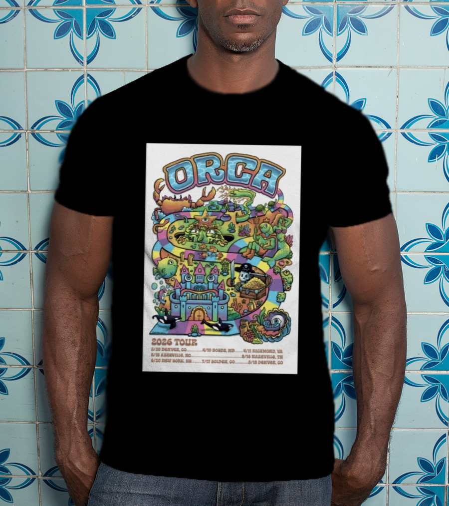 ORCA 2026 Tour Colorful Adventure Map Denver Asheville New York Boise Richmond Nashville Golden T-Shirt