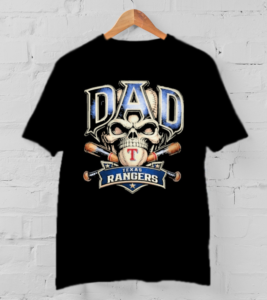 Dad Skull Baseball Crossed Bats Texas Rangers T-Shirt