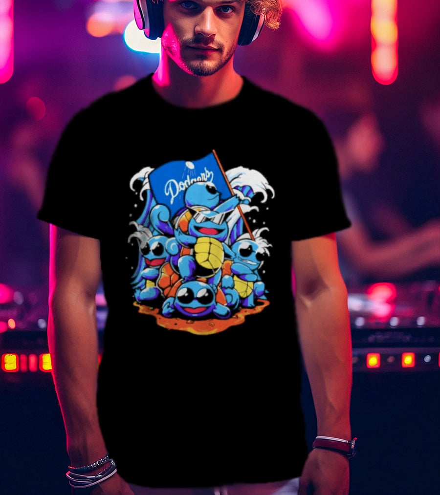 Squirtle Squad Dodgers Blue Flag Los Angeles Pokémon Collaboration T-Shirt