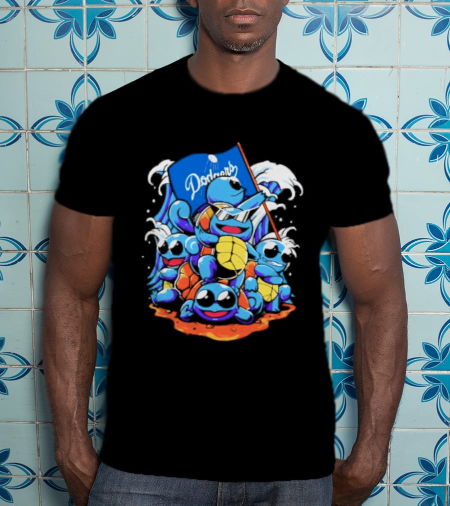 Squirtle Squad Dodgers Blue Flag Los Angeles Pokémon Collaboration T-Shirt