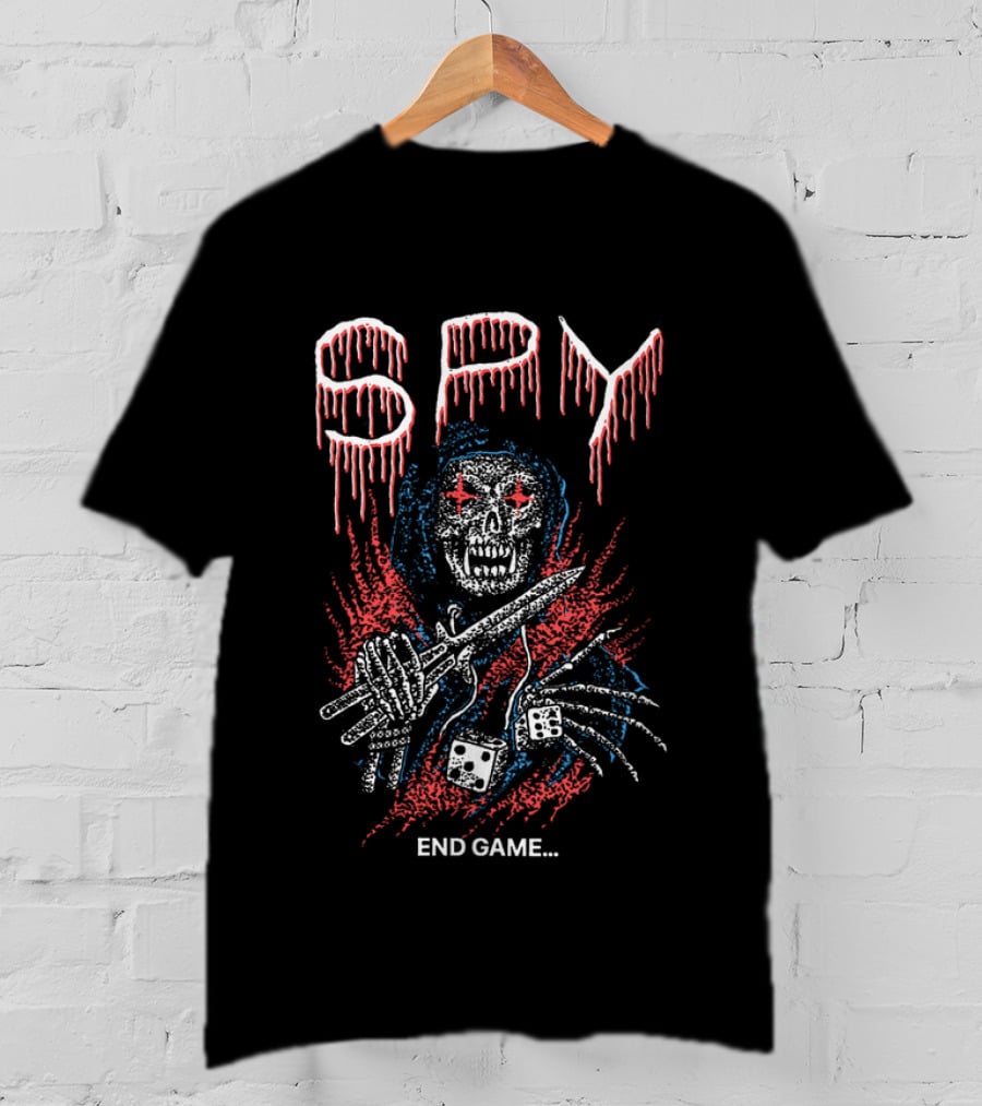 END GAME Red Star Eyed Skull With Knife And Dice T-Shirt