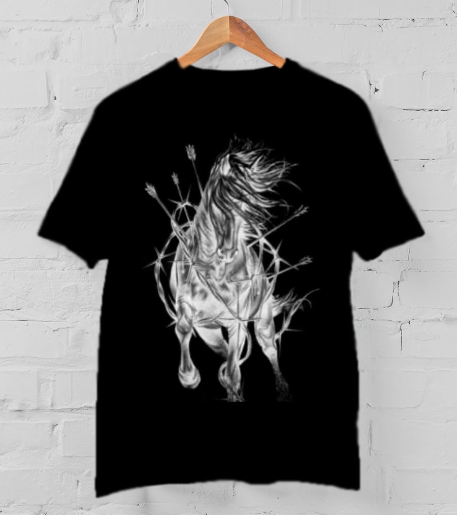 Zero Skateboards Store Wild Heart Black Horse And Flowers T-Shirt