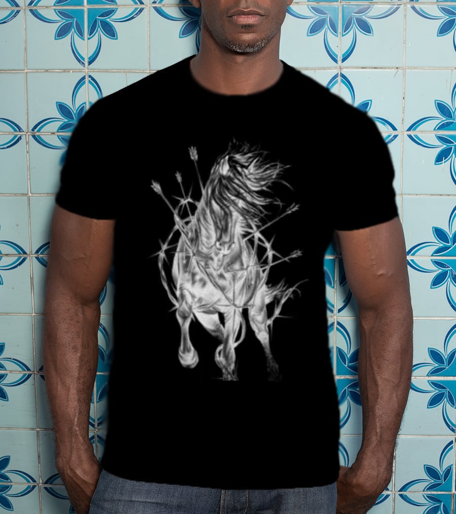 Zero Skateboards Store Wild Heart Black Horse And Flowers T-Shirt