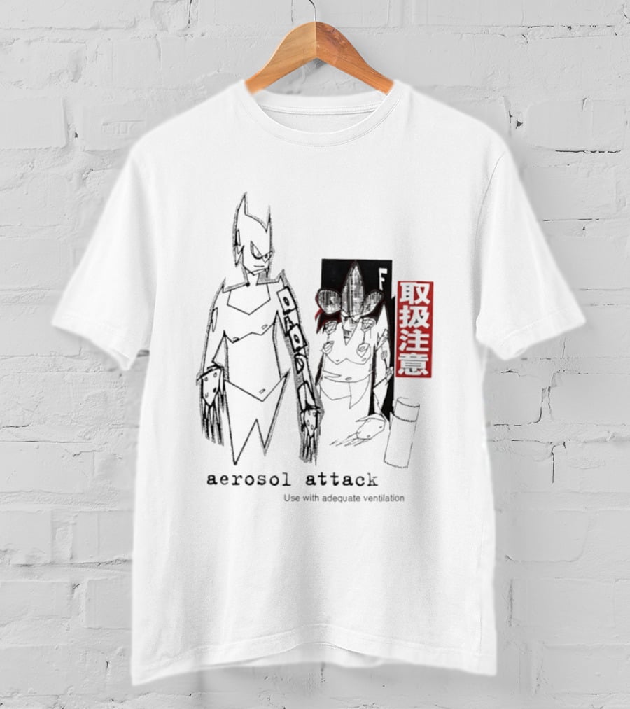 Aerosol Attack Use With Adequate Ventilation Japanese Text Robots T-Shirt