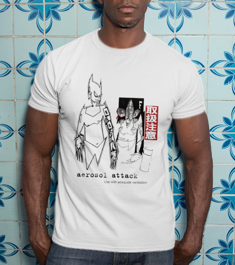 Aerosol Attack Use With Adequate Ventilation Japanese Text Robots T-Shirt