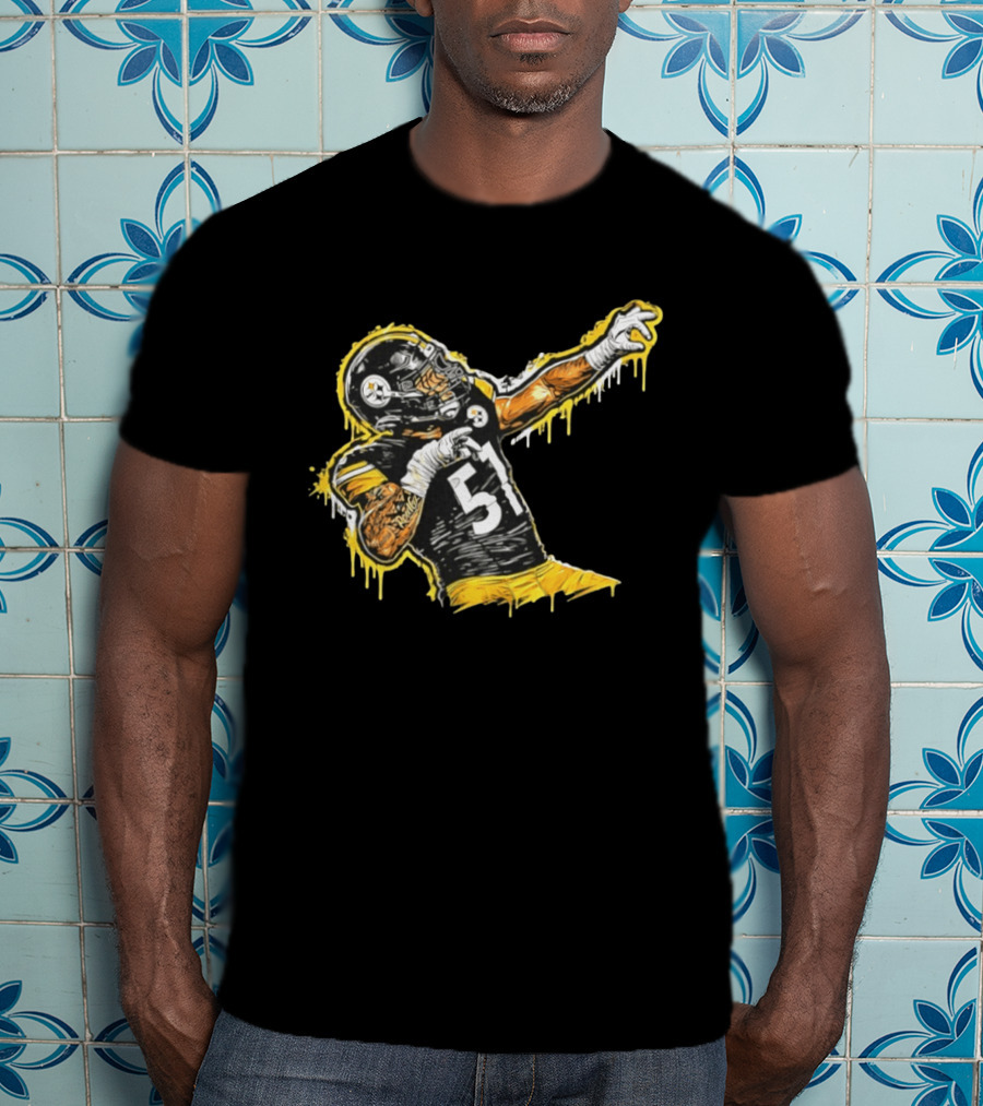 Nick Herbig 51 Pittsburgh Steelers Celebratory Pose Football Player Drawing T-Shirt