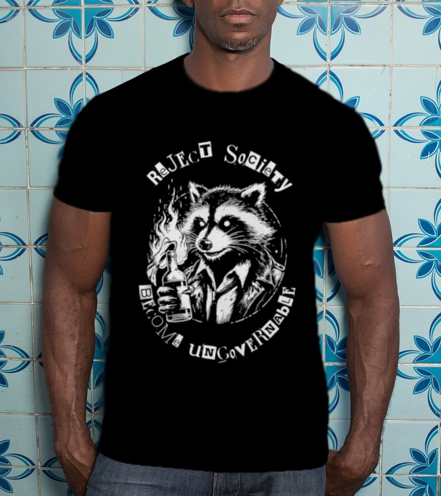 Reject Society Become Ungovernable Raccoon Holding Molotov Cocktail T-Shirt