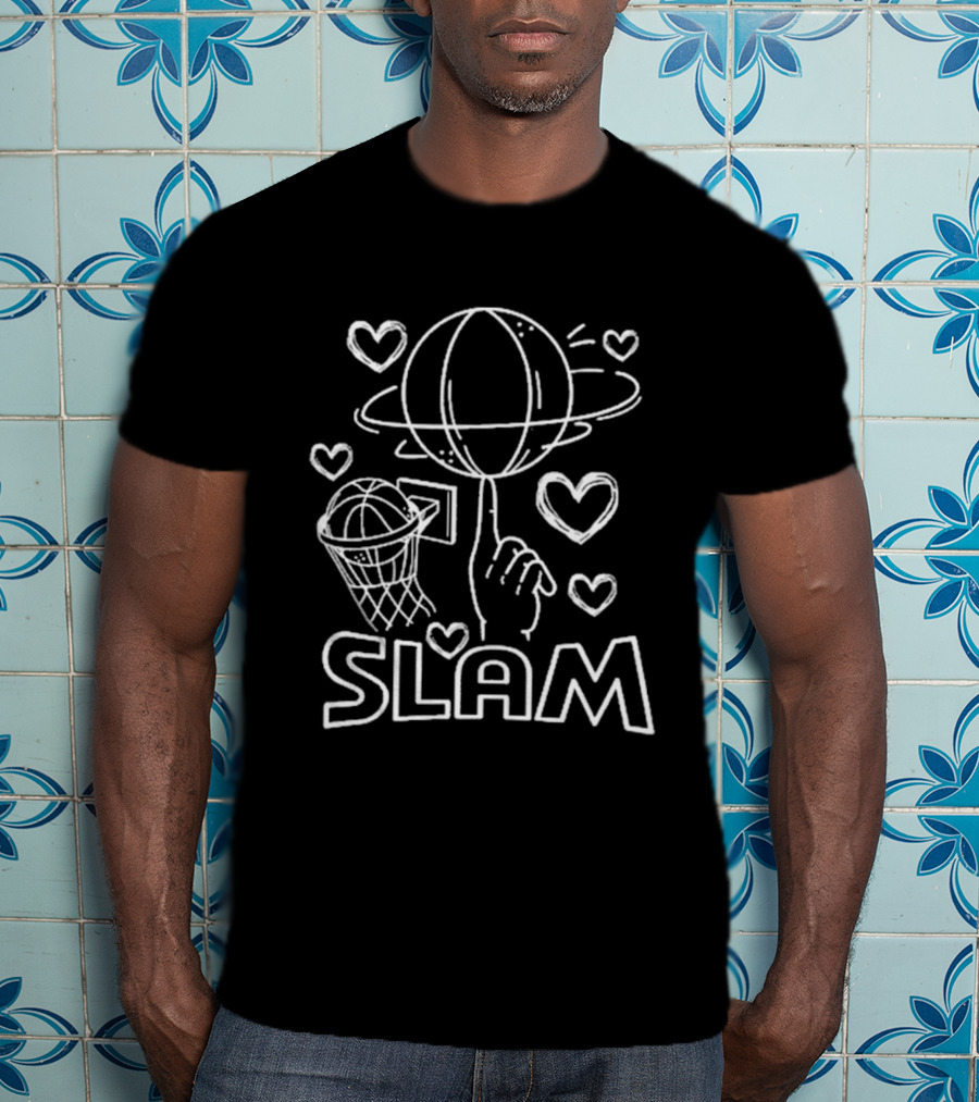 Slam Basketball Sketch With Hoop And Planet T-Shirt