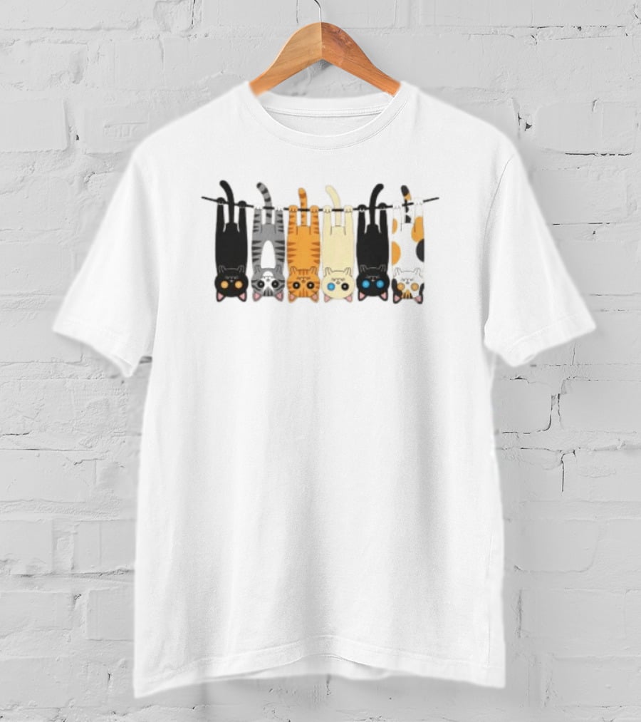 Hanging Cats On Clothesline For Cat Lover Enthusiasts T-Shirt