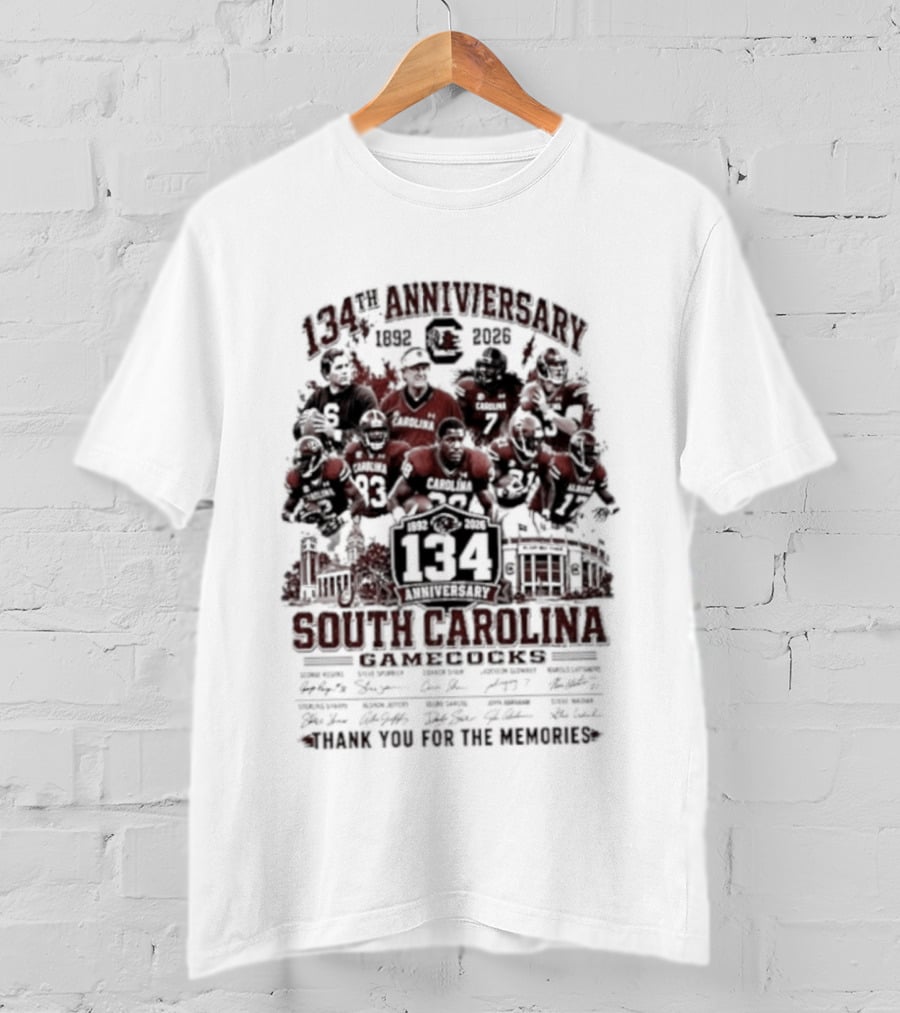 1892 2026 South Carolina Gamecocks 134th Anniversary Thank You For The Memories Signatures T-Shirt