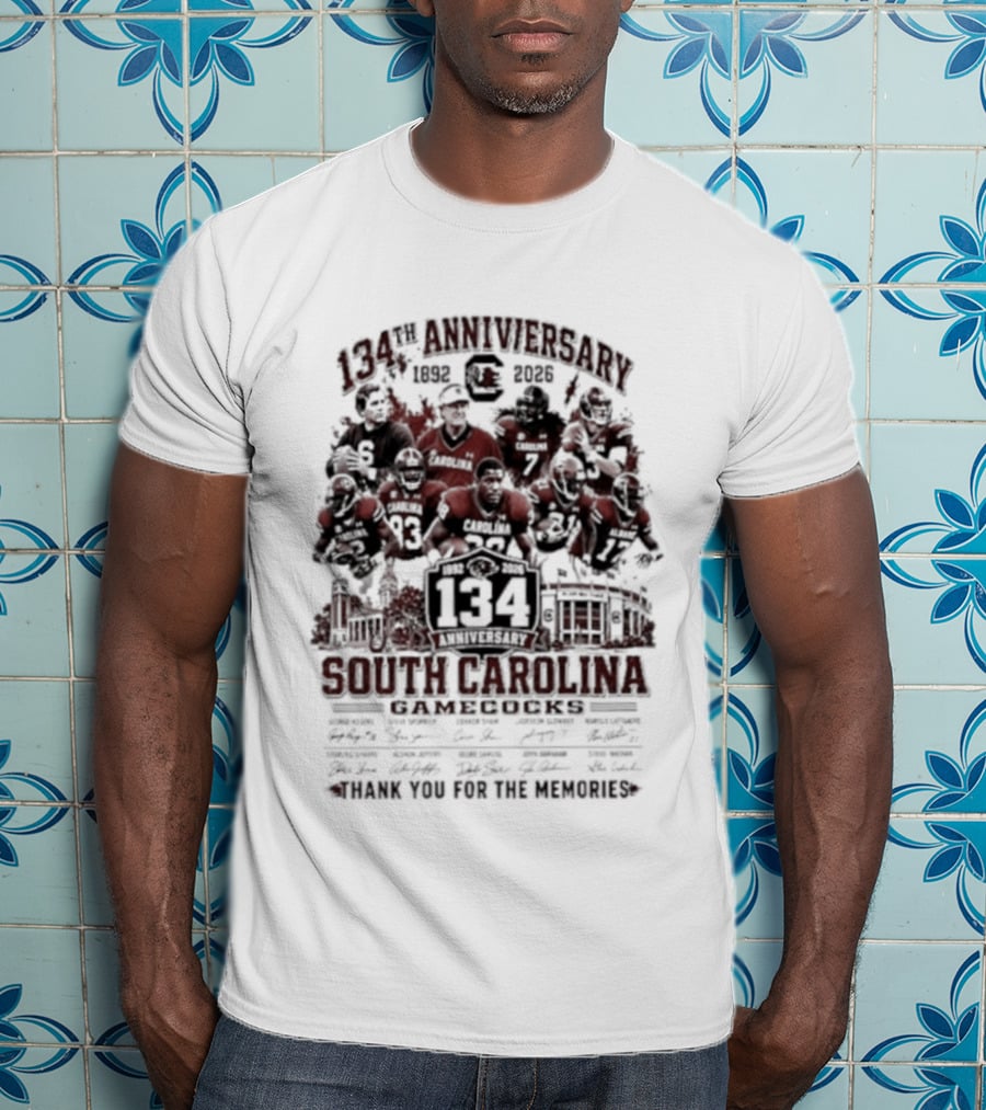 1892 2026 South Carolina Gamecocks 134th Anniversary Thank You For The Memories Signatures T-Shirt