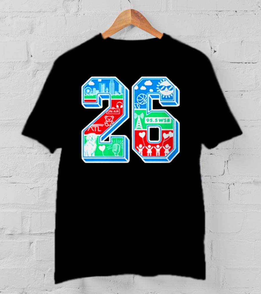 26th Annual WSB Care A Thon 95.5 WSB ATL Skyline Basketball Teddy Bear Radio Sun T-Shirt