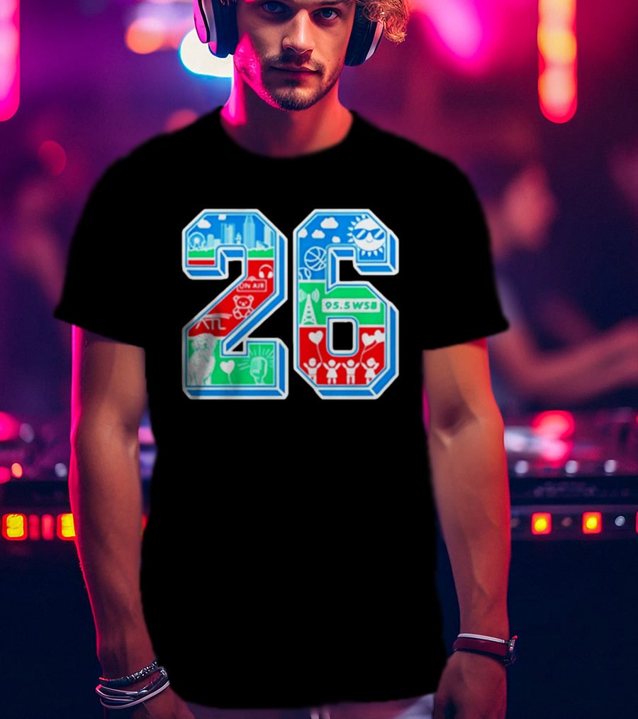 26th Annual WSB Care A Thon 95.5 WSB ATL Skyline Basketball Teddy Bear Radio Sun T-Shirt