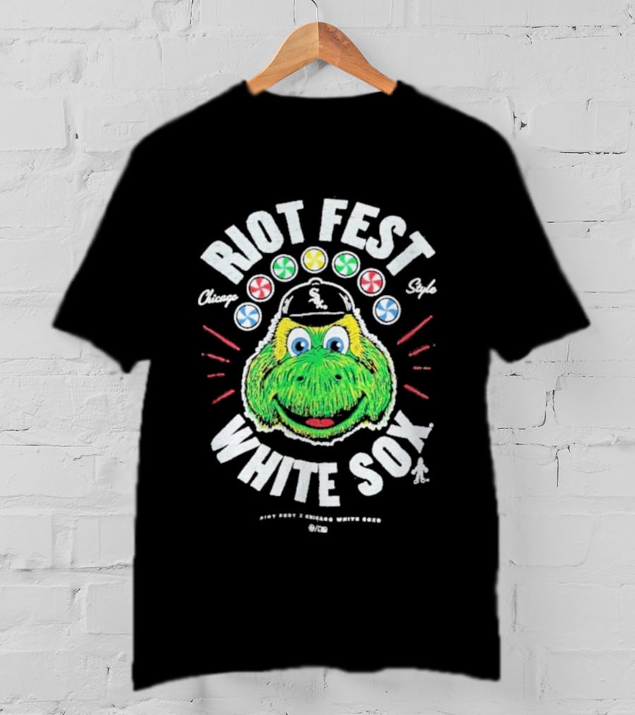 Riot Fest Chicago Style White Sox Collab With Green Mascot And Candy Circles T-Shirt