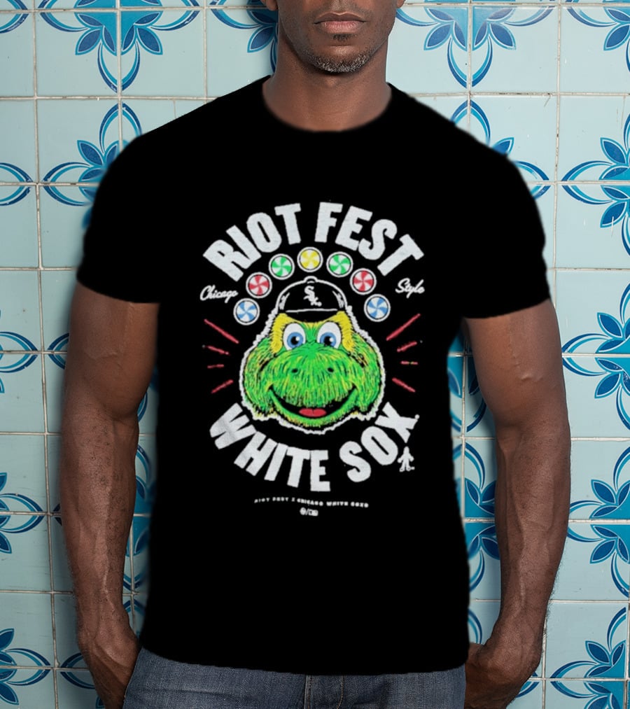 Riot Fest Chicago Style White Sox Collab With Green Mascot And Candy Circles T-Shirt
