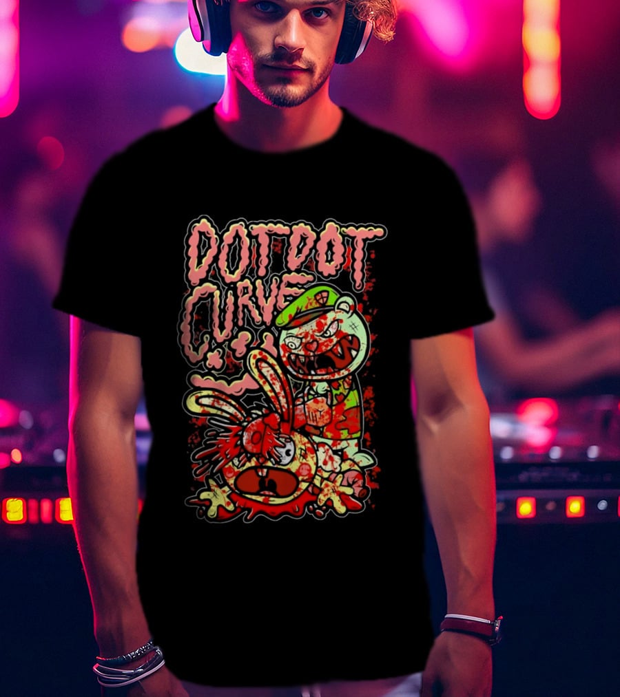 Dot Dot Curve Happy Bloodied Cartoon Friends T-Shirt