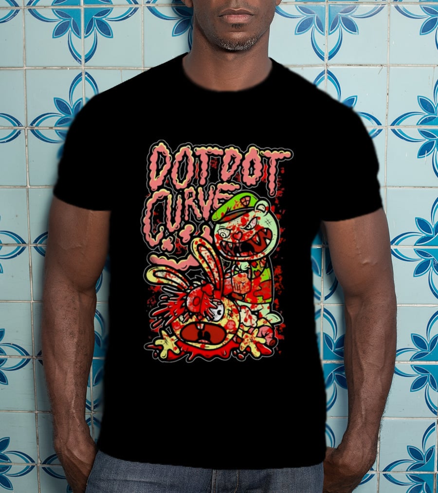 Dot Dot Curve Happy Bloodied Cartoon Friends T-Shirt