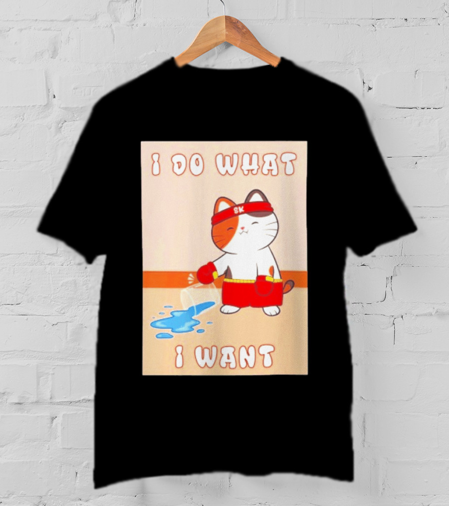 I Do What I Want Boxing Cat Spilled Water Red Gloves T-Shirt