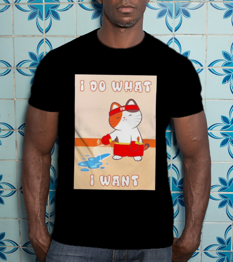 I Do What I Want Boxing Cat Spilled Water Red Gloves T-Shirt
