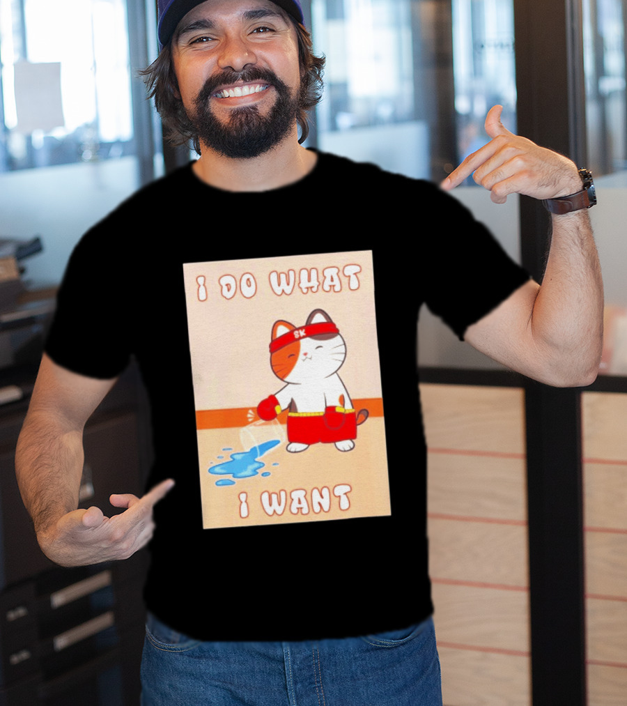 I Do What I Want Boxing Cat Spilled Water Red Gloves T-Shirt