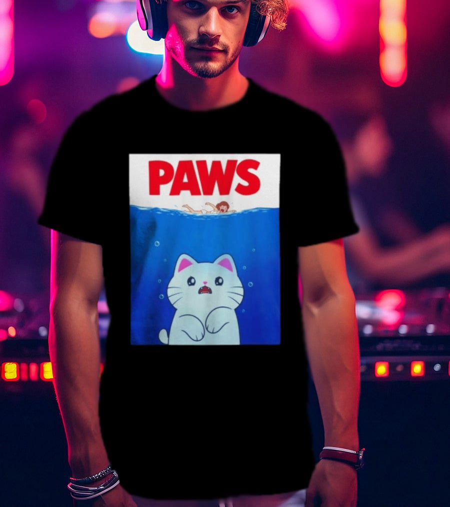 Paws Cat Parody Movie Jaws T-Shirt