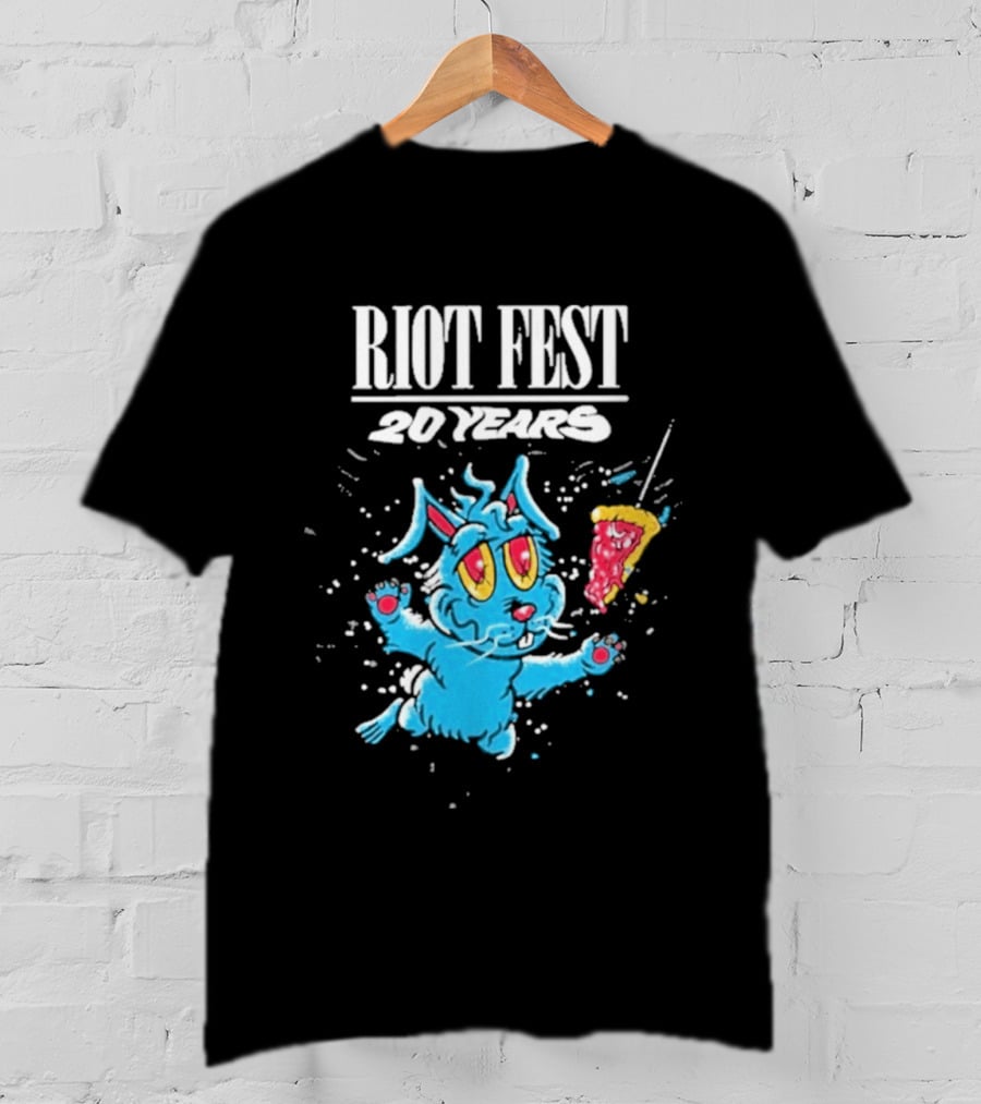 RIOT FEST 20 Years Blue Bunny And Pizza Slice Celebration T-Shirt