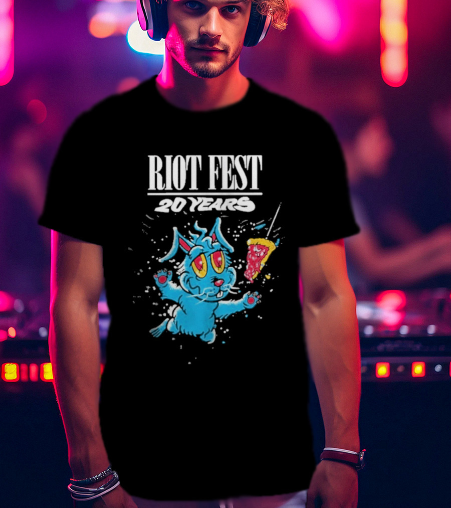 RIOT FEST 20 Years Blue Bunny And Pizza Slice Celebration T-Shirt