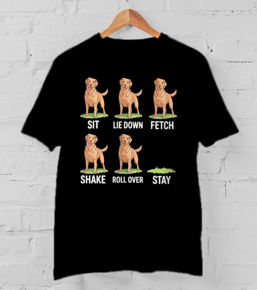 Sit Lie Down Fetch Shake Roll Over Stay Golden Retriever T-Shirt
