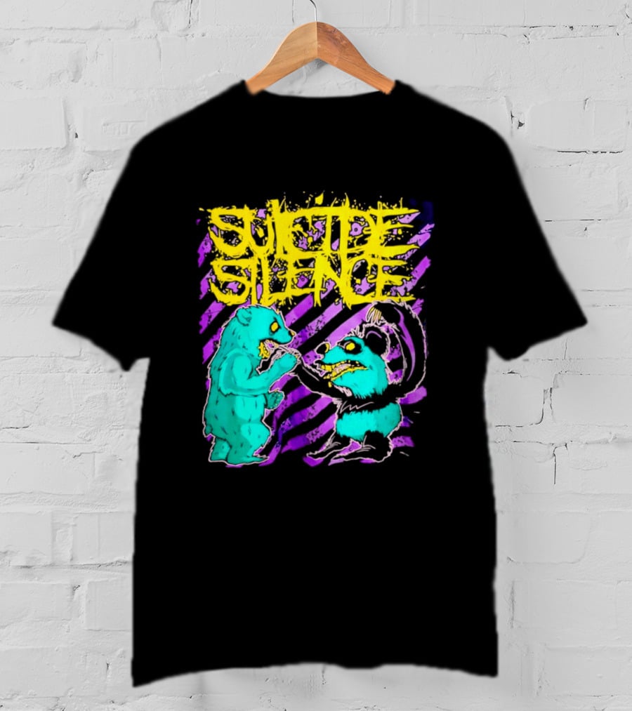 Suicide Silence Bears And Pandas Face Off In Striped Painting T-Shirt