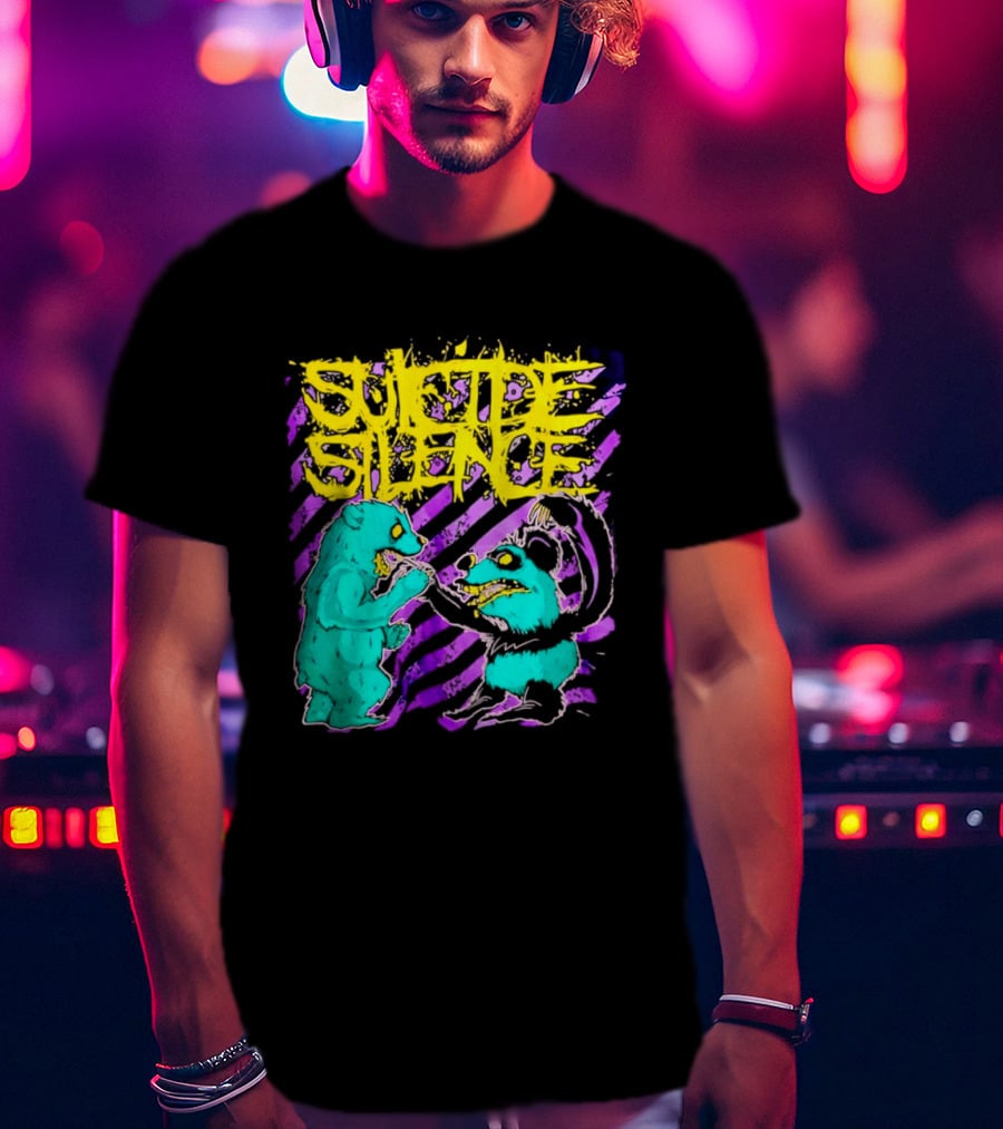 Suicide Silence Bears And Pandas Face Off In Striped Painting T-Shirt