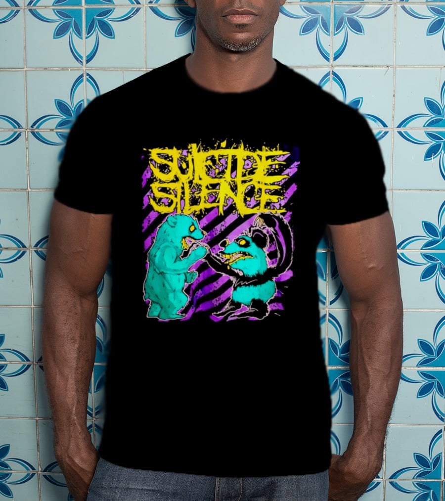 Suicide Silence Bears And Pandas Face Off In Striped Painting T-Shirt