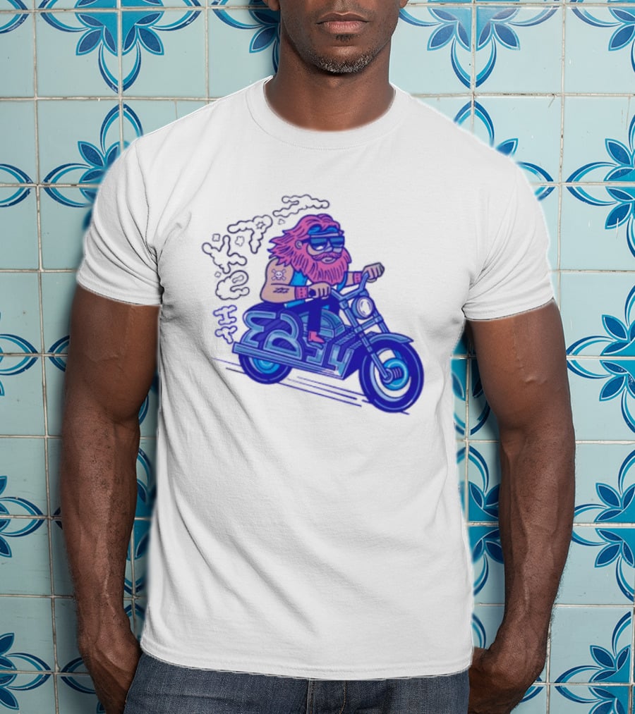 Billy Biker Cartoon Motorcycle Bearded Man T-Shirt
