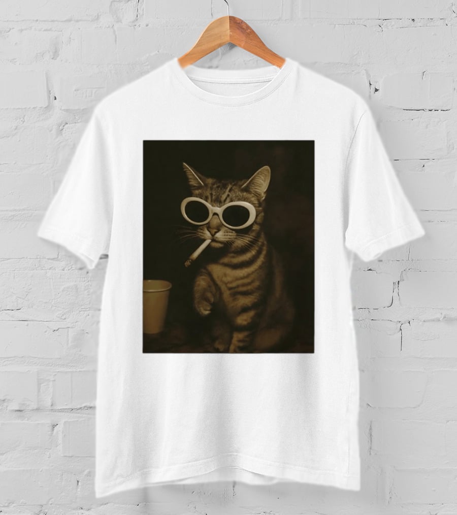 Cool Cat Smoking Sunglasses Meme Iconic Photo T-Shirt