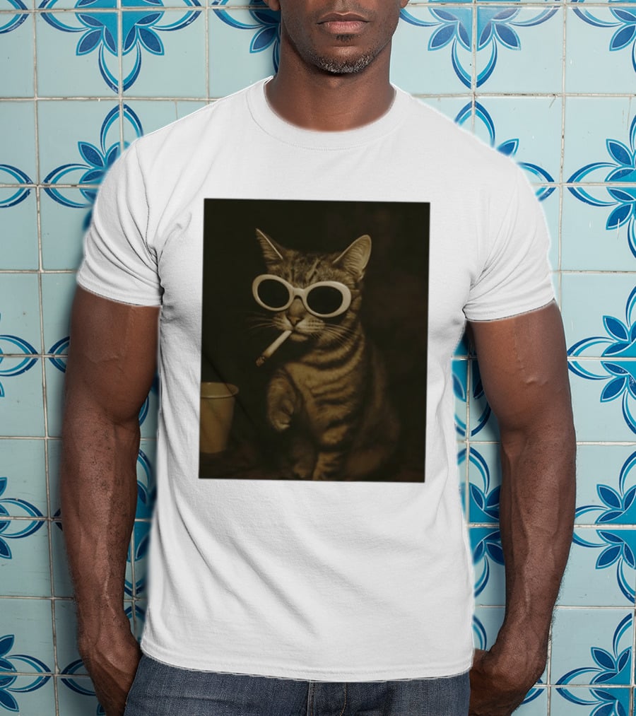 Cool Cat Smoking Sunglasses Meme Iconic Photo T-Shirt