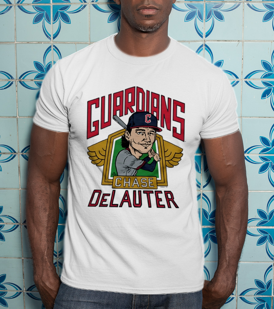 Guardians Chase DeLauter Baseball Caricature T-Shirt