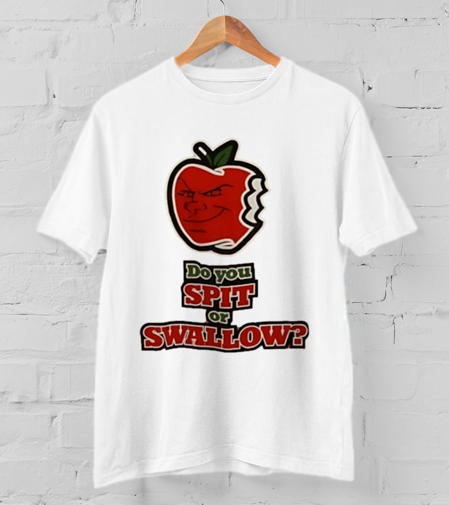 Do You Spit Or Swallow Question With Grinning Apple Bite T-Shirt