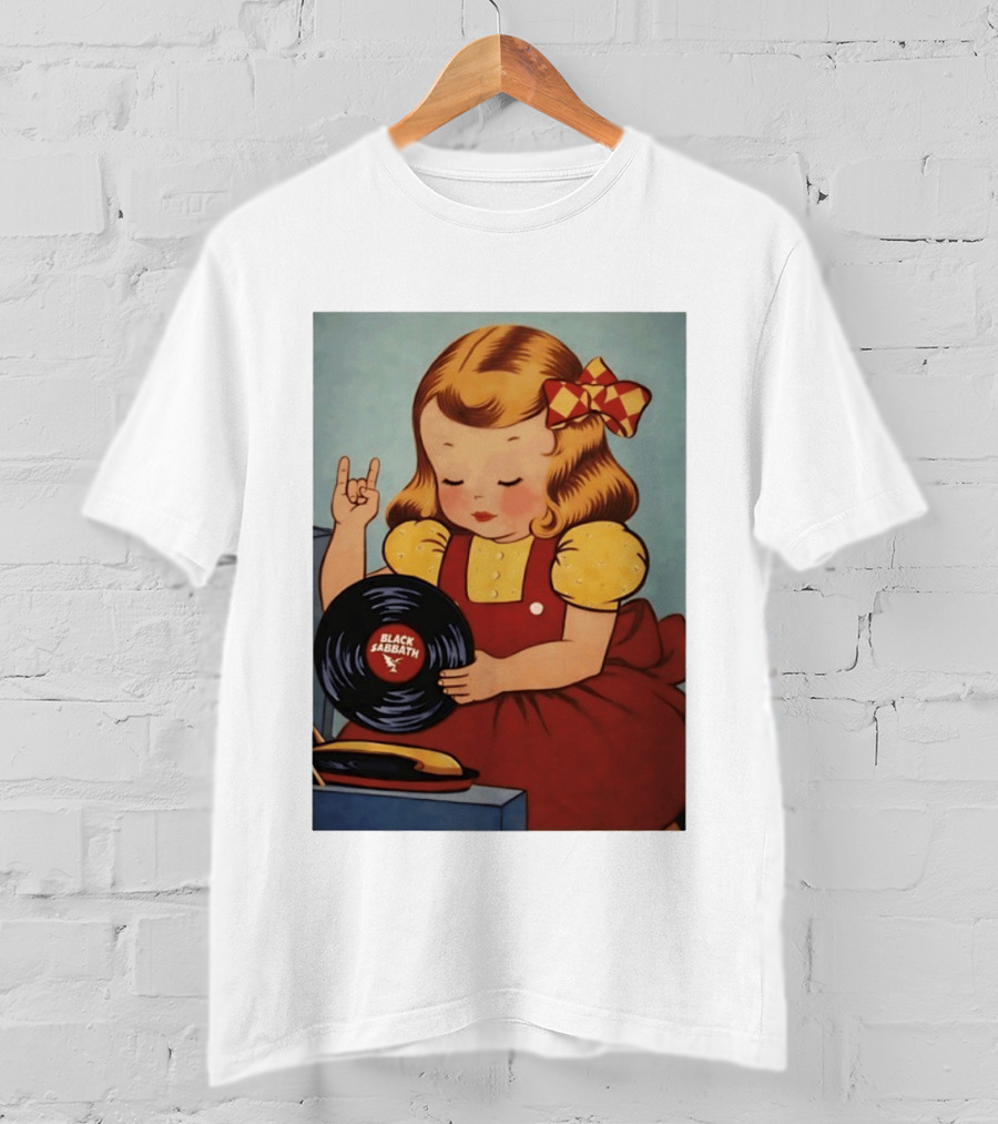 Girl Holding Black Sabbath Vinyl Heavy Metal T-Shirt