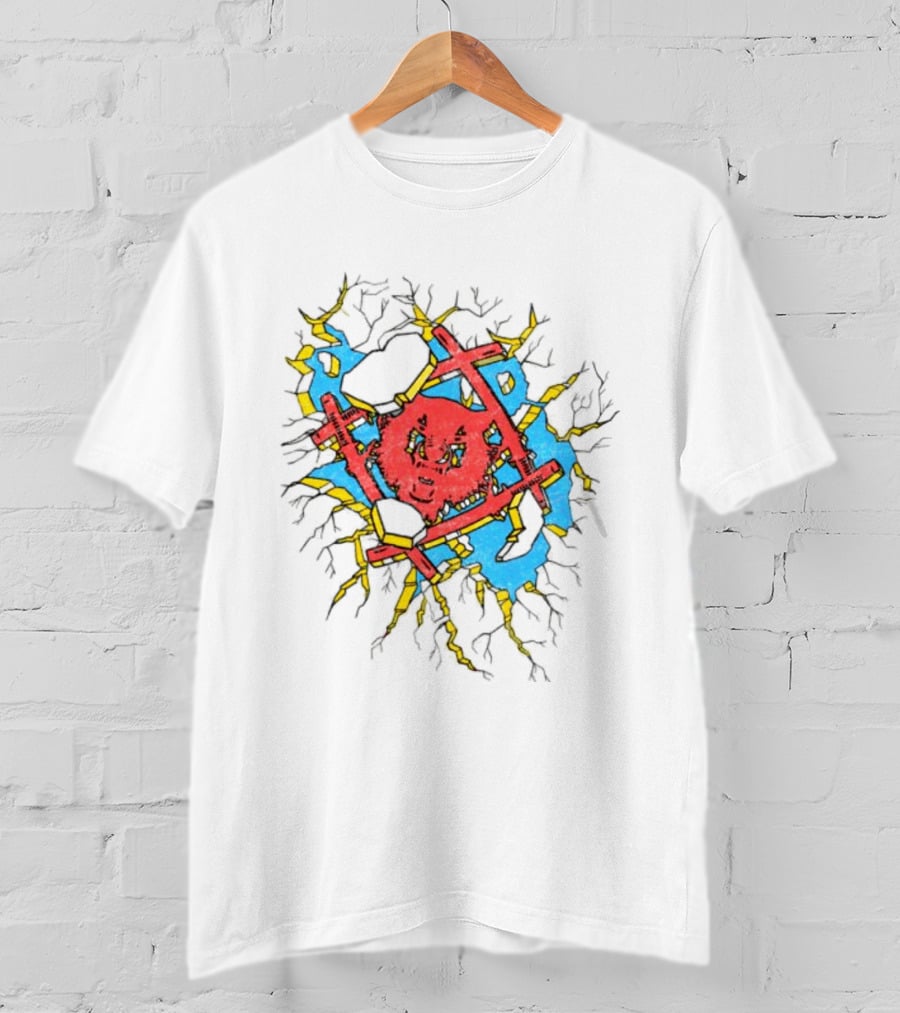 Hollowsquad La Store Hs Smash Fractured Red Face And Abstract Blue Yellow T-Shirt