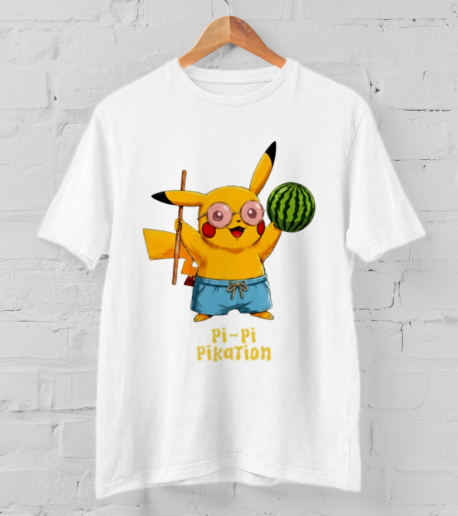 Pikachu Watermelon Summer Pi Pi Pikation Cute Sunglasses Beach T-Shirt
