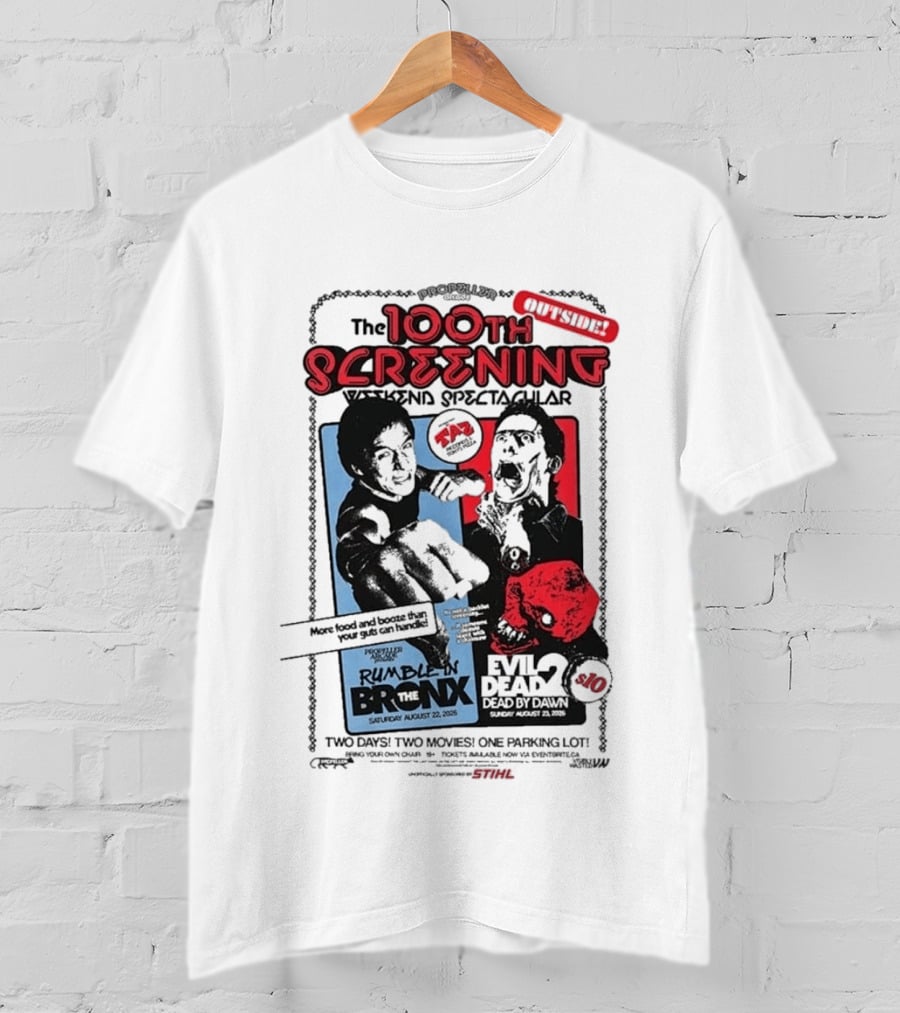 Propeller Arcade 100th Screening Weekend Spectacular Rumble In The Bronx August 22 2026 Evil Dead 2 T-Shirt
