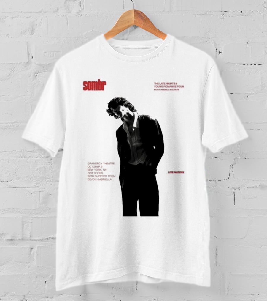 Sombr The Late Nights And Young Romance Tour Dates 2025 North America And Europe T-Shirt