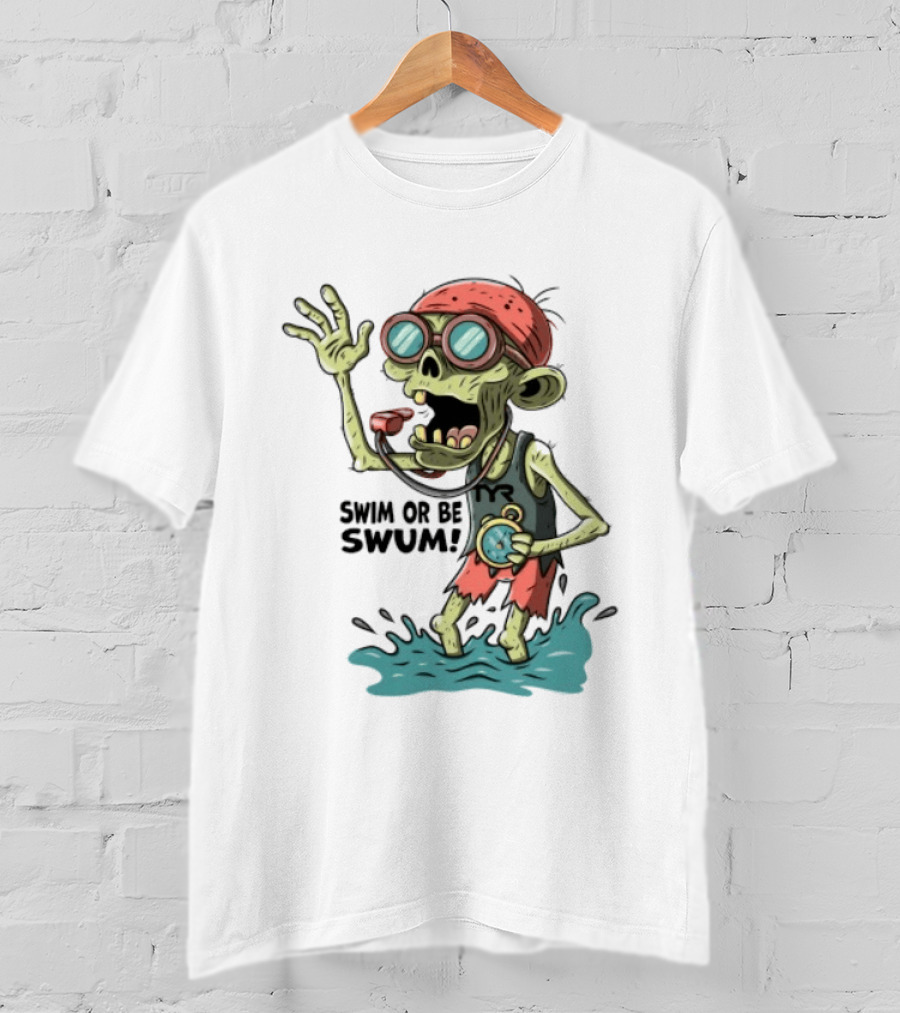 Swim Or Be Swum Zombie Lifeguard With Stop And Whistle T-Shirt