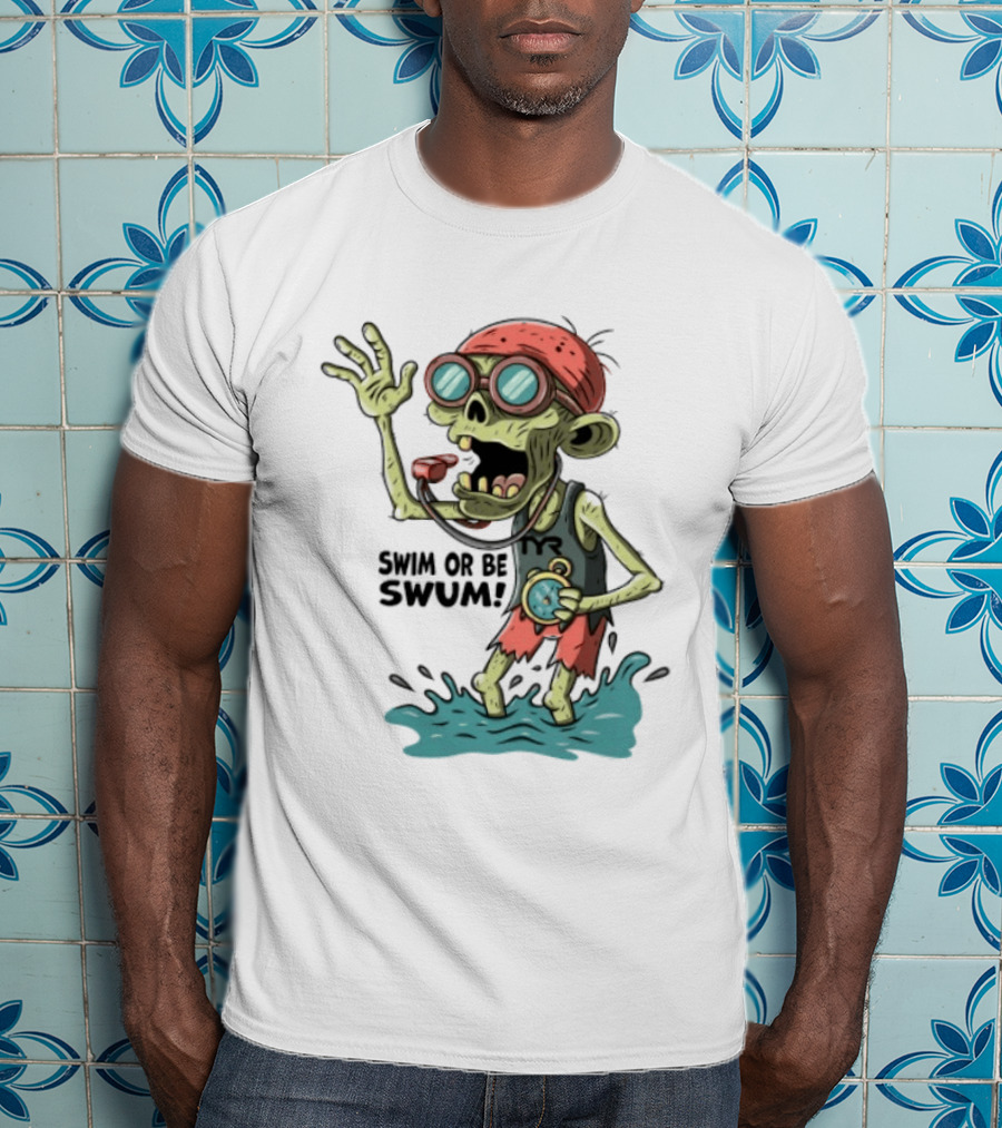 Swim Or Be Swum Zombie Lifeguard With Stop And Whistle T-Shirt