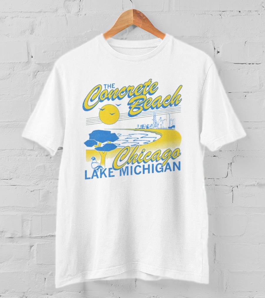The Concrete Beach Sun Illustration Chicago Lake Michigan T-Shirt