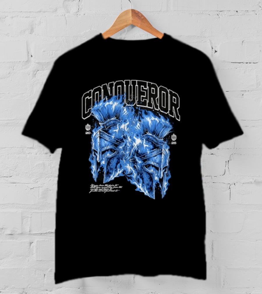 Conqueror Spartan Helmets Blue Fire Blaze T-Shirt