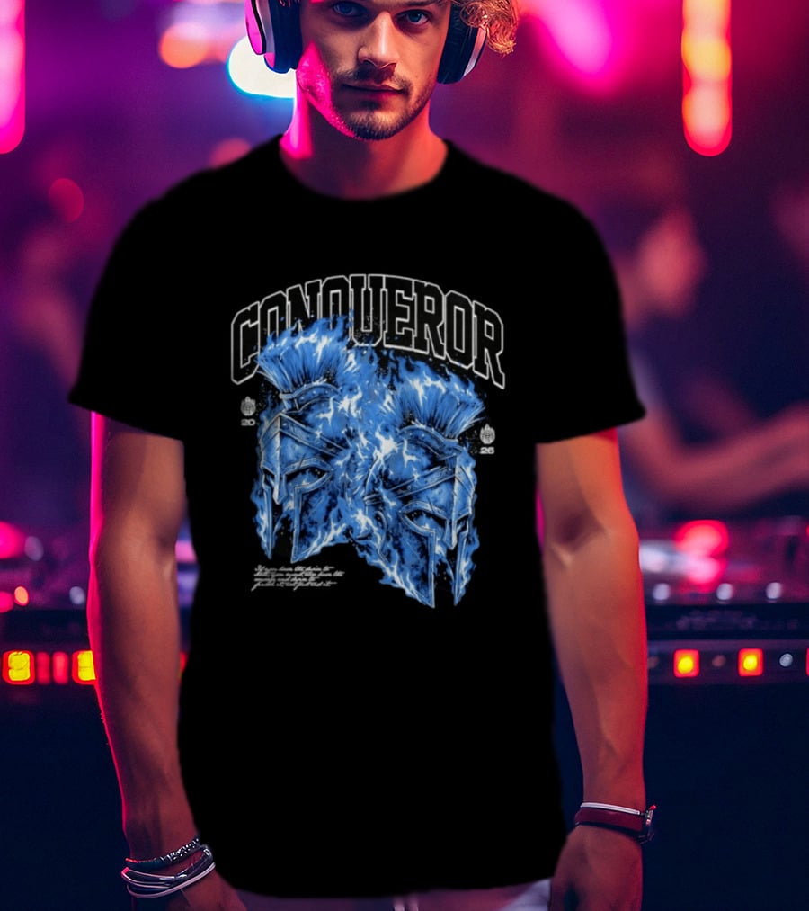 Conqueror Spartan Helmets Blue Fire Blaze T-Shirt