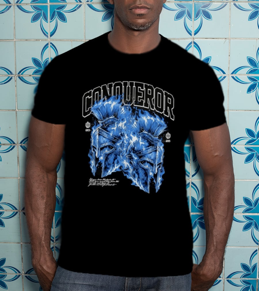 Conqueror Spartan Helmets Blue Fire Blaze T-Shirt